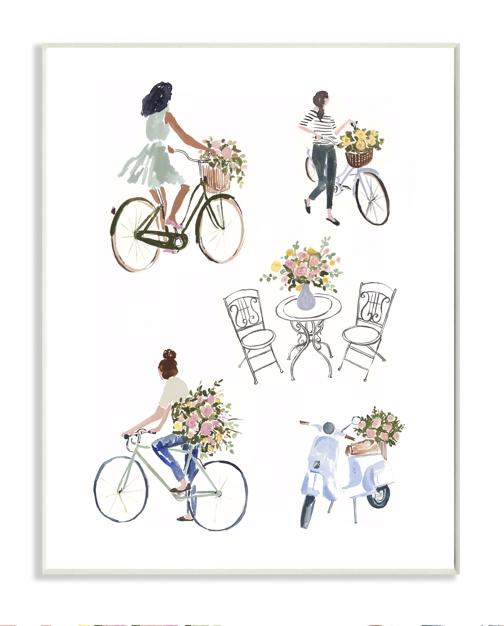 Stupell Industries Paris Flowers And People Watercolor Painting Wood Wall Art, 13 x 19, byVictoria Borges