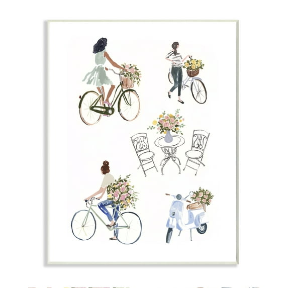 Stupell Industries Paris Flowers And People Watercolor Painting Wood Wall Art, 13 x 19, byVictoria Borges