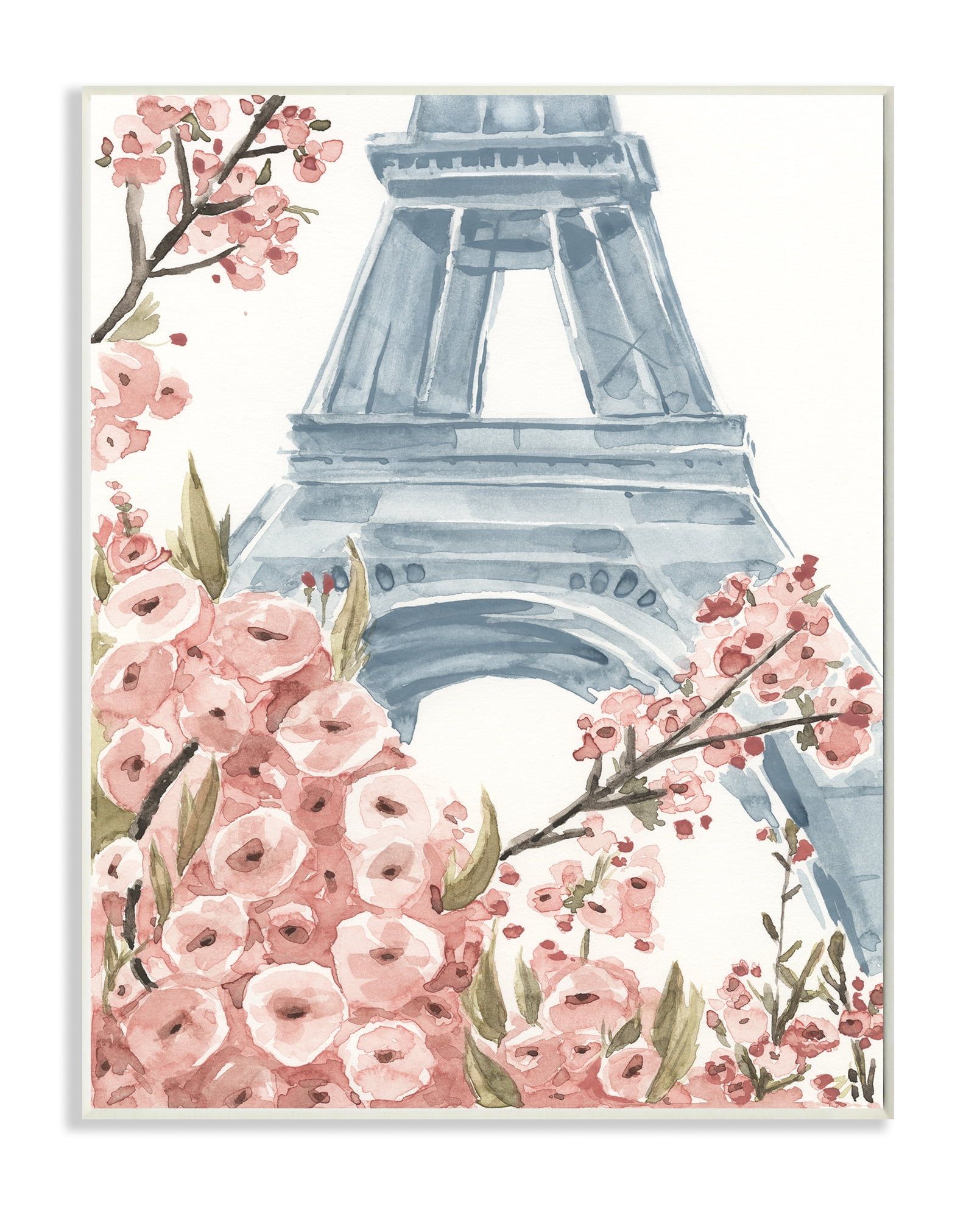 Stupell Industries Paris Flowers Eiffel Tower Pink Blue Watercolor Painting Unframed Art Print Wall Art, 10x15, by Annie Warren