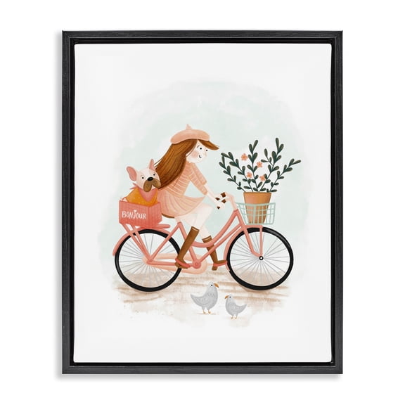 Stupell Industries Paris Girl on Bike Novelty Painting Black Floater Framed Art Print Wall Art, 17 x 21