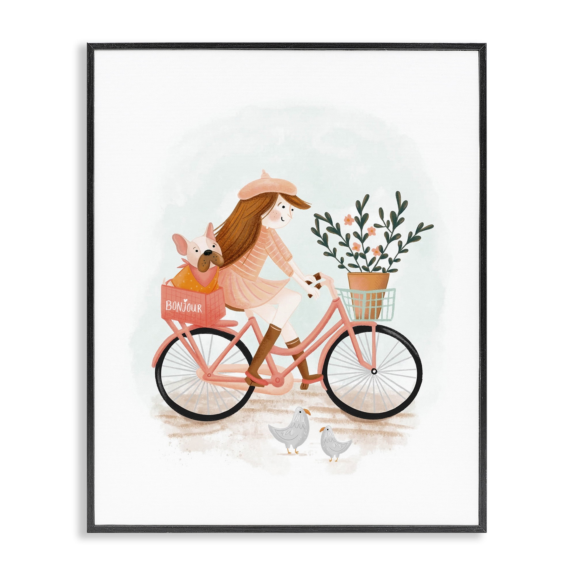 Stupell Industries Paris Girl on Bike Novelty Painting Black Framed Art Print Wall Art, 11 x 14
