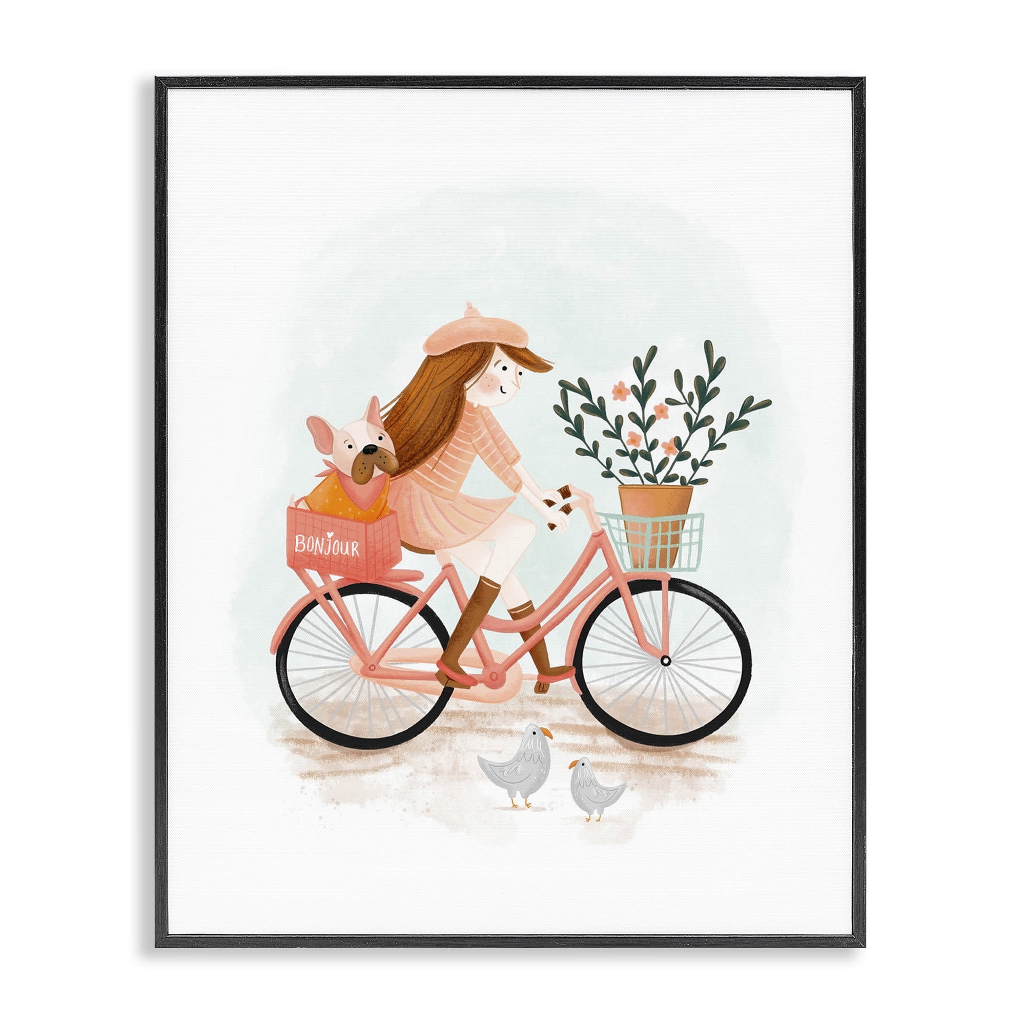 Stupell Industries Paris Girl on Bike Novelty Painting Black Framed Art Print Wall Art, 24 x 30