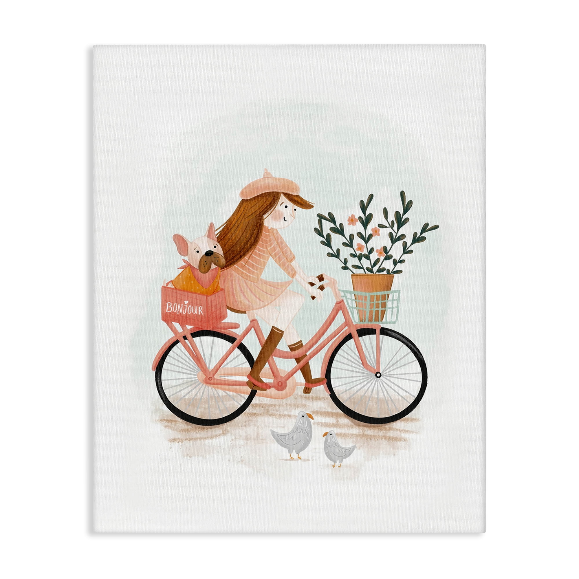 Stupell Industries Paris Girl on Bike Novelty Painting Gallery Wrapped Canvas Art Print Wall Art, 16 x 20