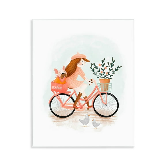 Stupell Industries Paris Girl on Bike Novelty Painting Unframed Art Print Wall Art, 11 x 14