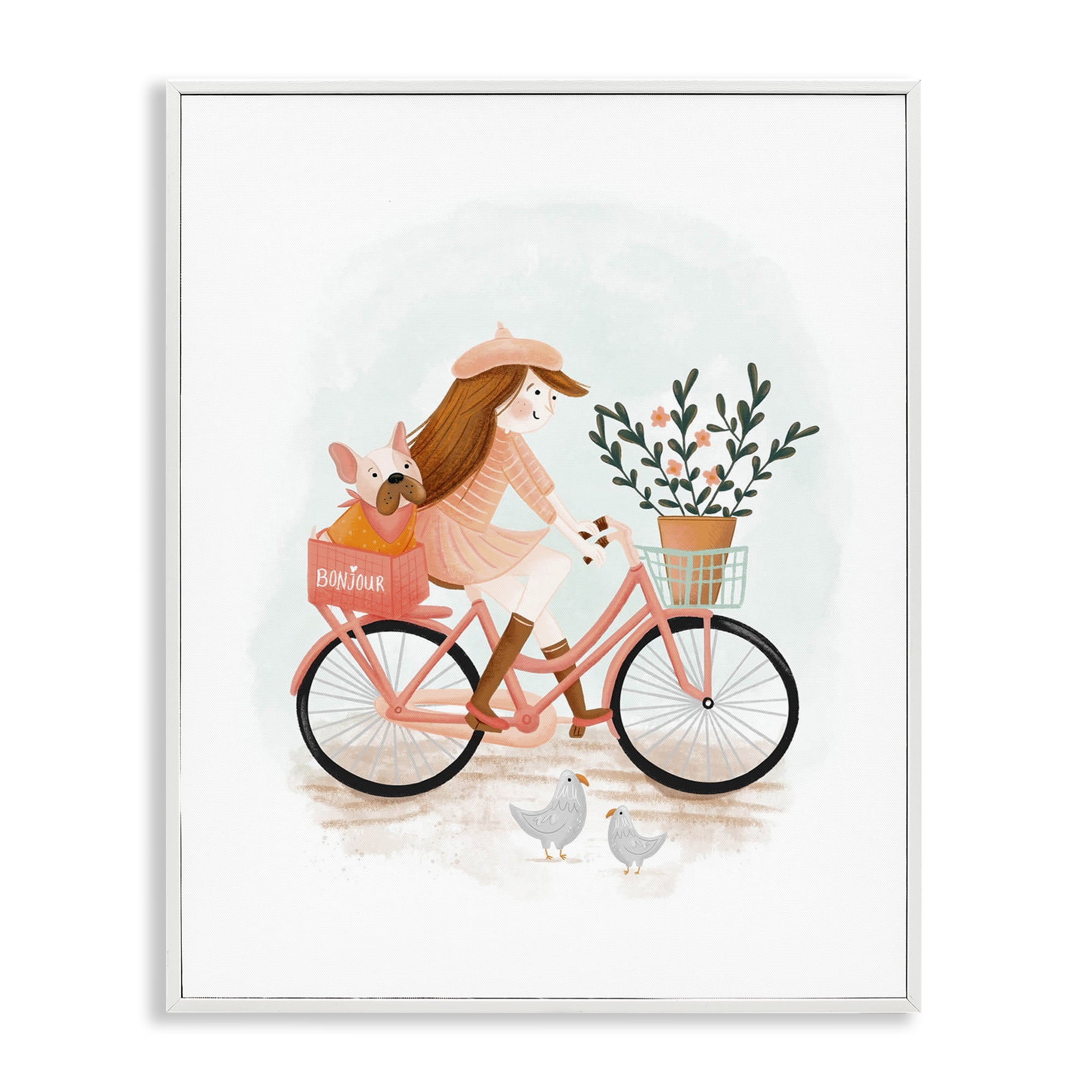 Stupell Industries Paris Girl on Bike Novelty Painting White Framed Art Print Wall Art, 11 x 14