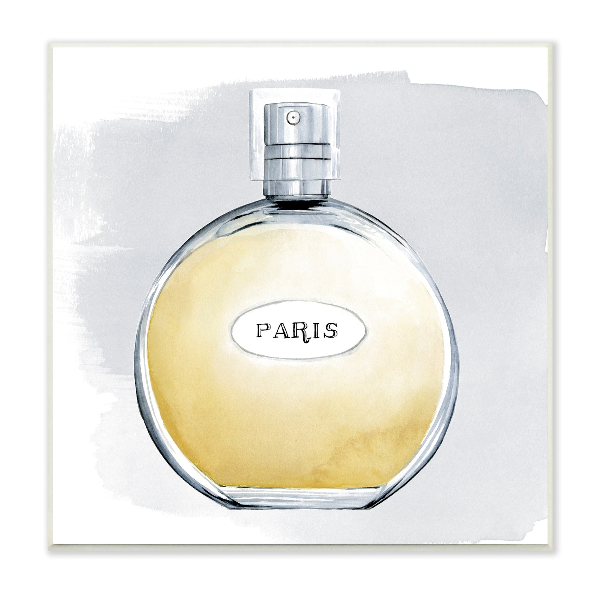 Stupell Industries Paris Glam Designer Yellow Perfume Bottle Watercolor Wood Wall Art, 12 x 12, Design by Grace Popp