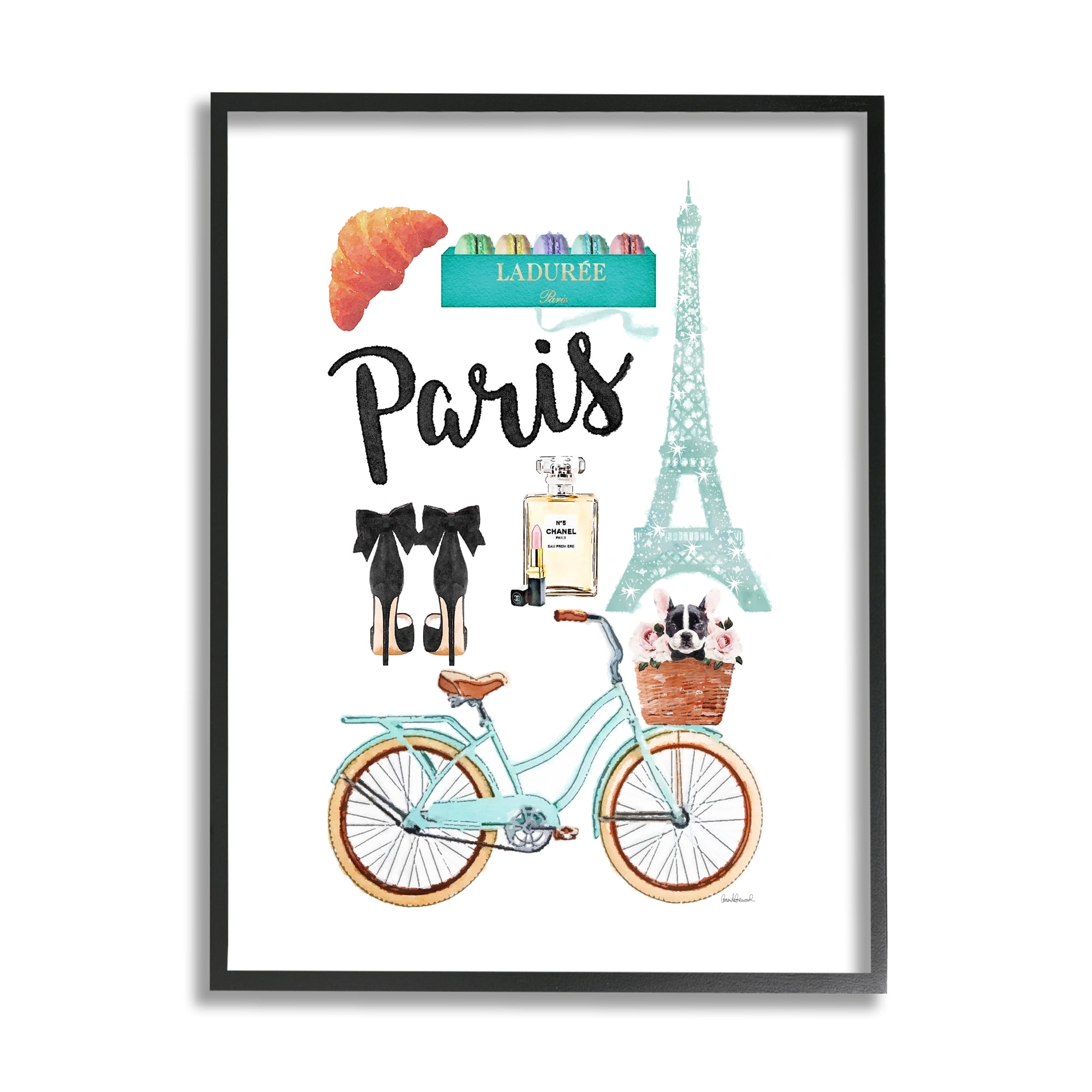 Stupell Industries Paris Glam Travel Town & City Painting Black Framed Art Print Wall Art, 16 x 20