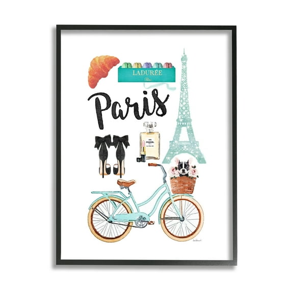 Stupell Industries Paris Glam Travel Town & City Painting Black Framed Art Print Wall Art, 24 x 30