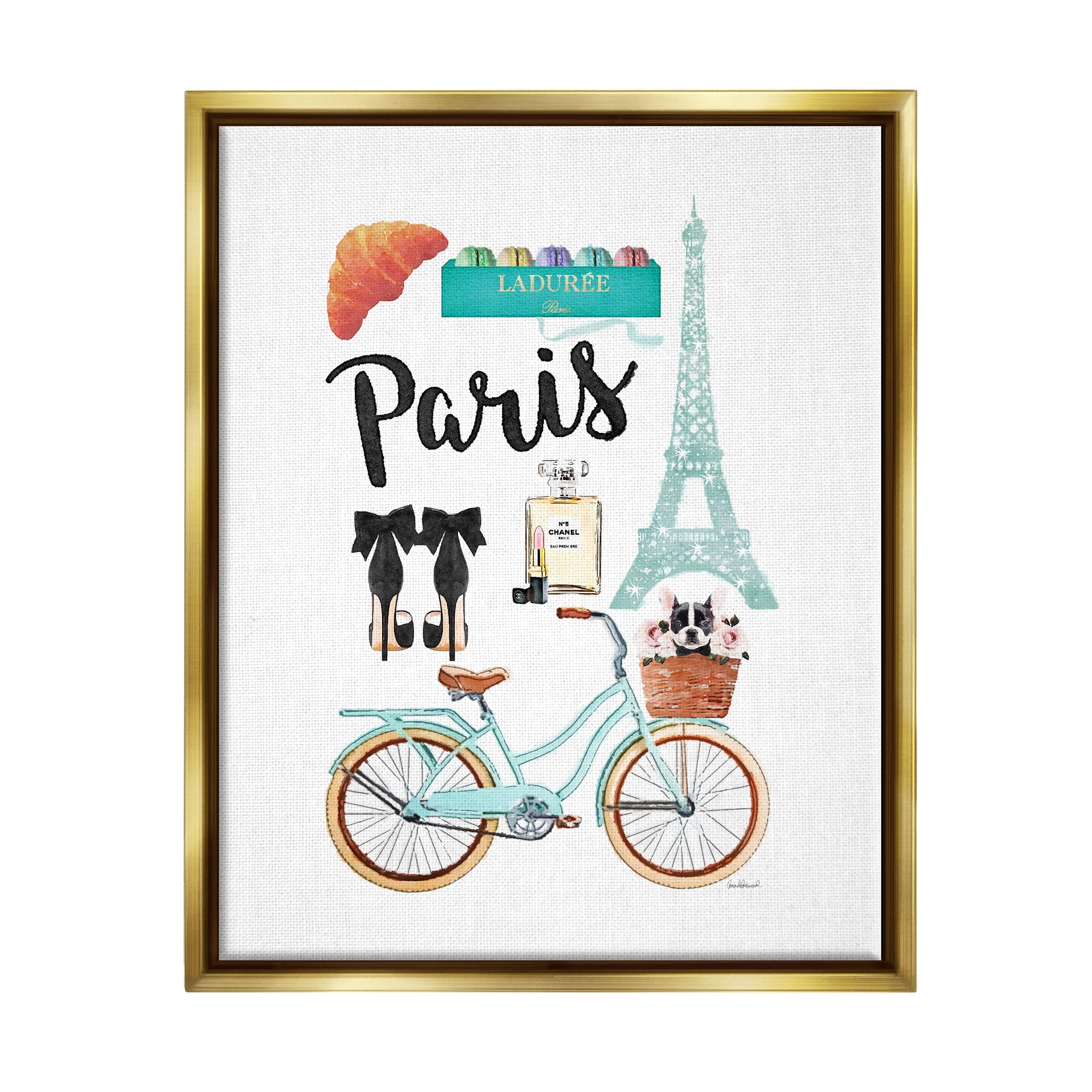 Stupell Industries Paris Glam Travel Town & City Painting Gold Floater Framed Canvas Art Print Wall Art, 25 x 31