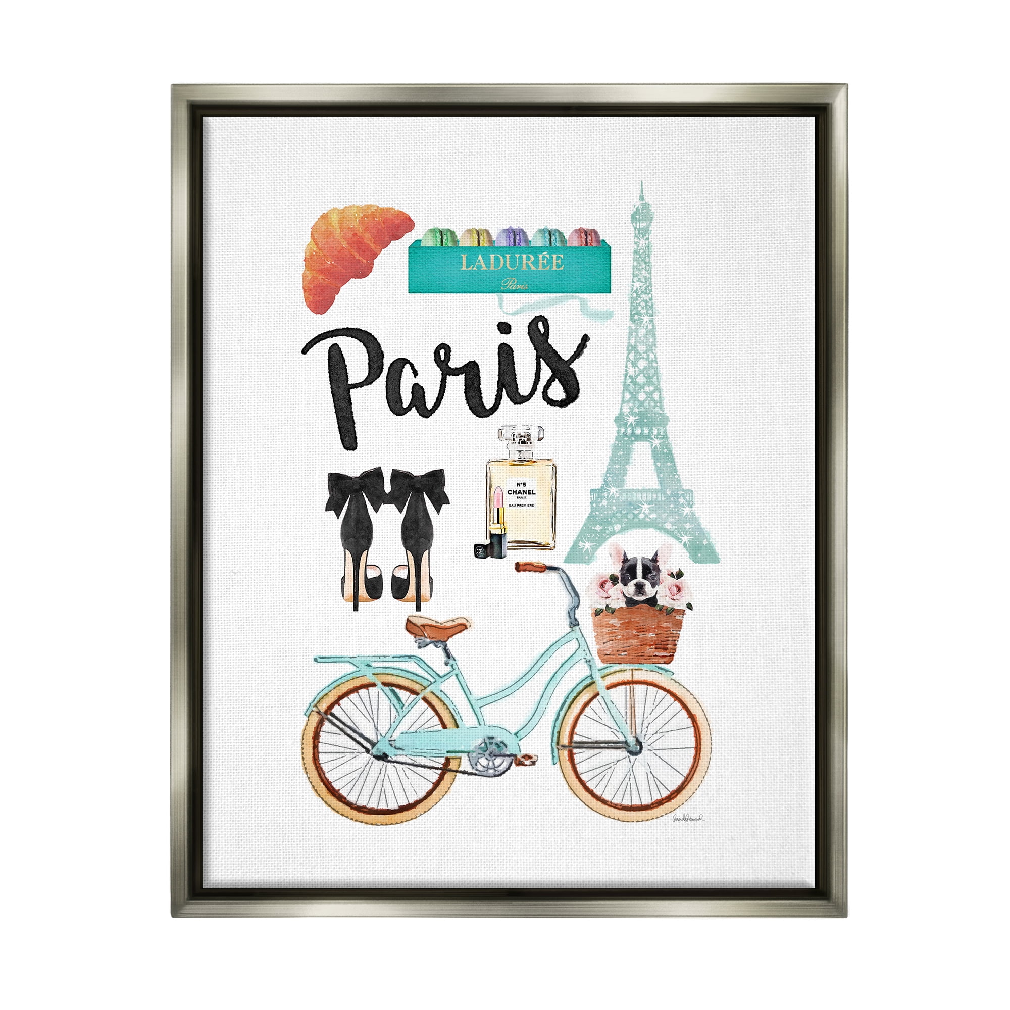 Stupell Industries Paris Glam Travel Town & City Painting Gray Floater Framed Canvas Art Print Wall Art, 17 x 21