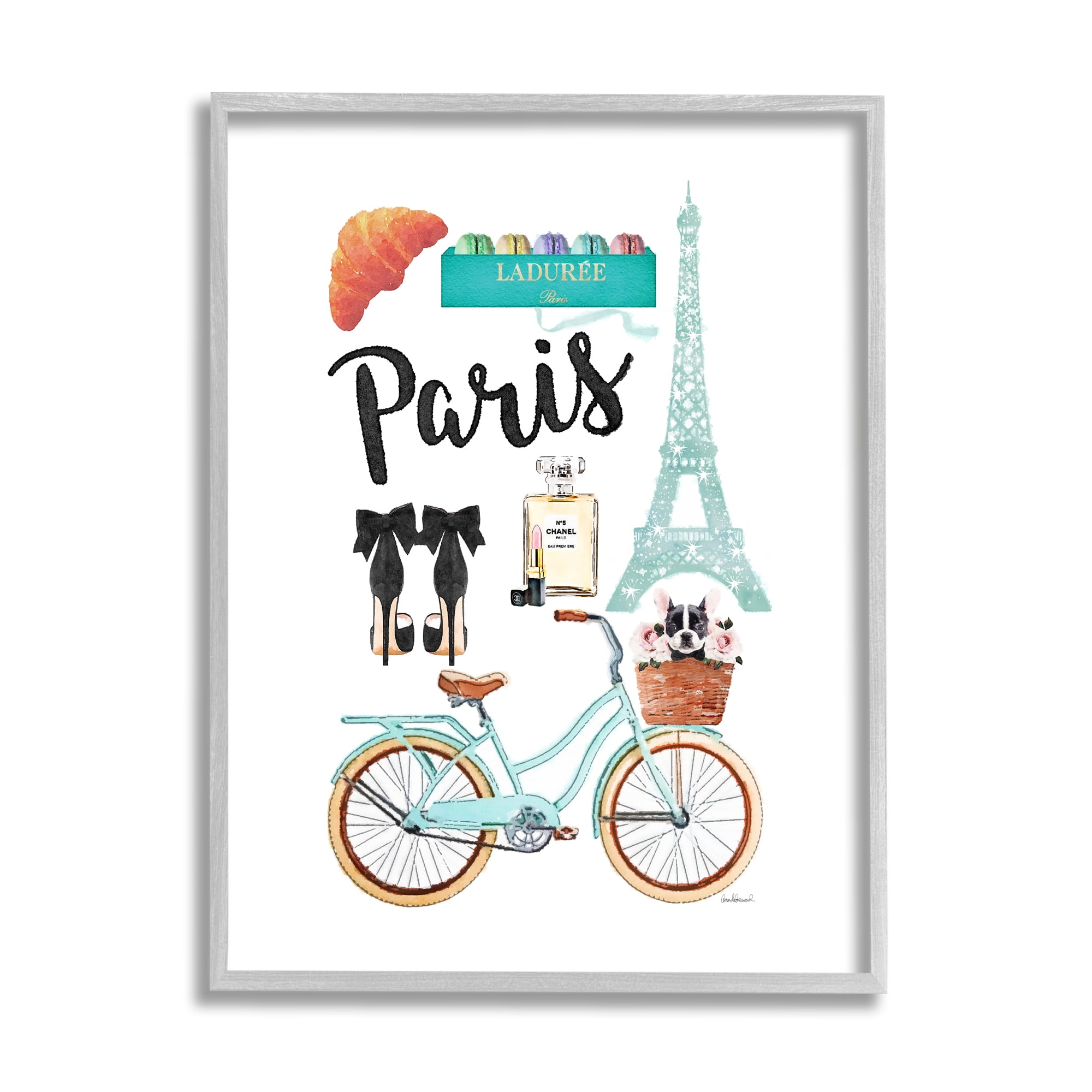 Stupell Industries Paris Glam Travel Town & City Painting Gray Framed Art Print Wall Art, 11 x 14