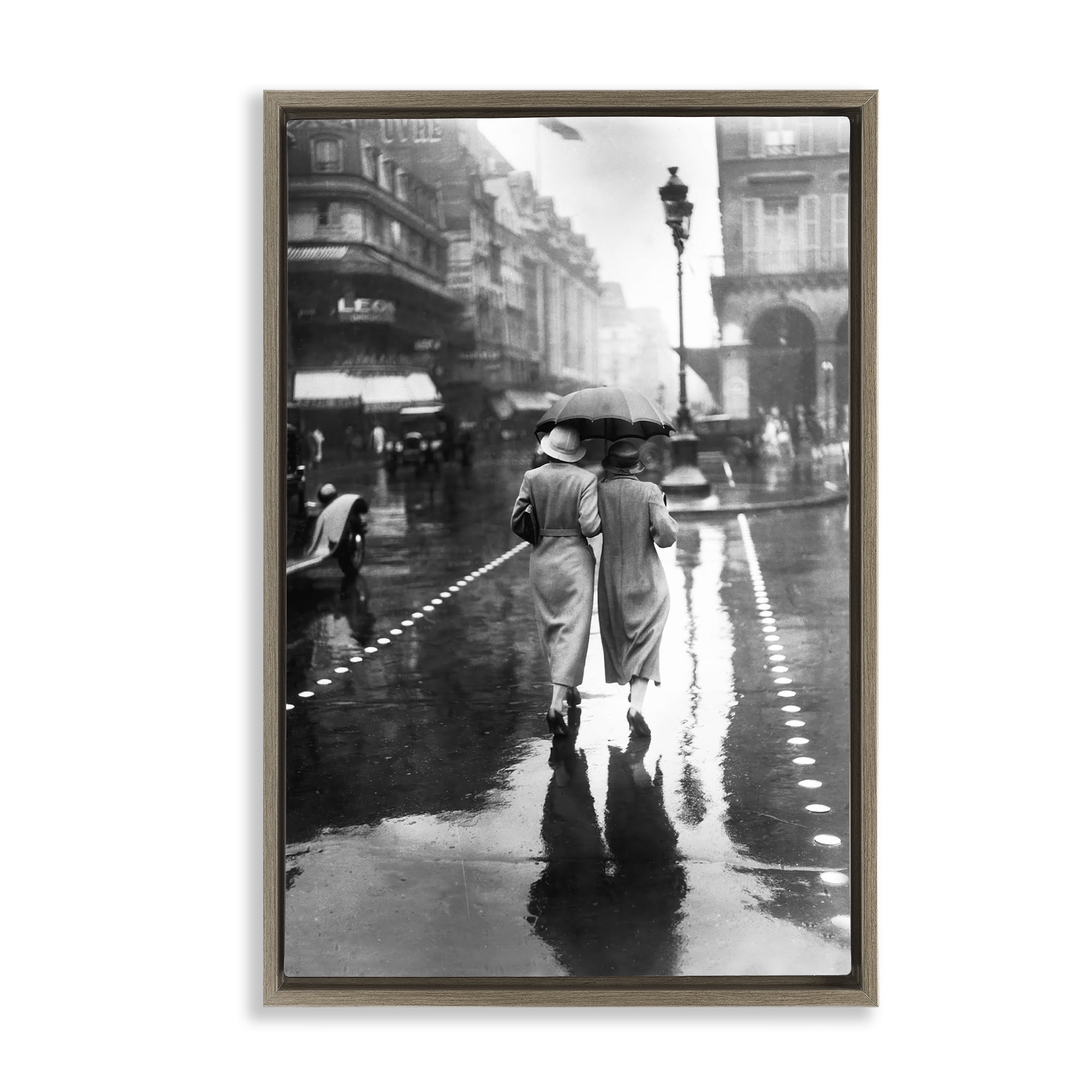 Stupell Industries Paris In The Rain Brown Framed Floater Canvas Wall Art, design by Vintage Hustle