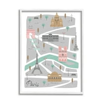 Stupell Industries Paris Landmark Map French City Illustration Pink Grey, 11 x 14, Designed by Angela Nickeas