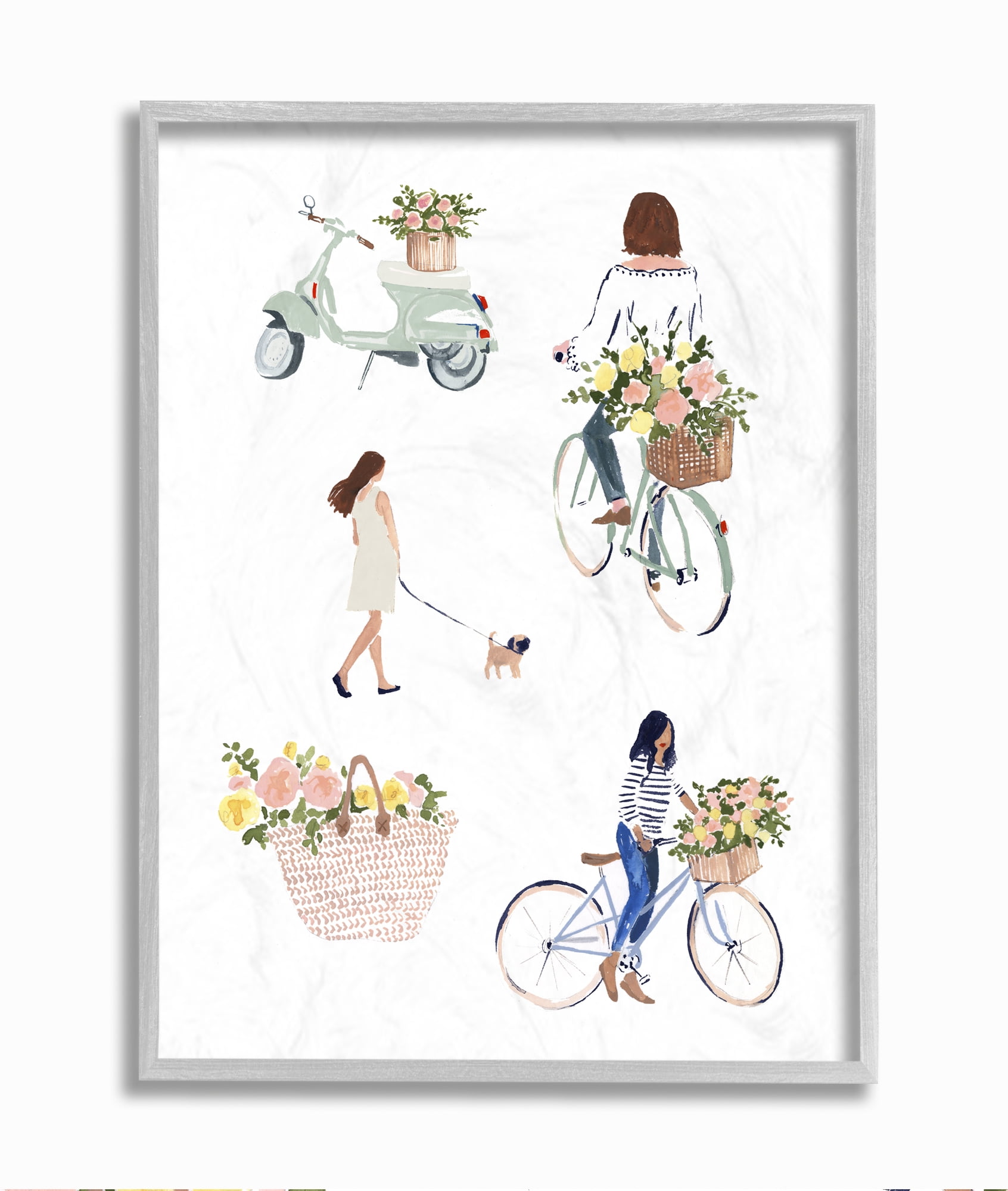 Stupell Industries Paris People And Flowers Watercolor Painting Gray Framed Wall Art, 11 x 14, by&nbsp;Samuel Dixon