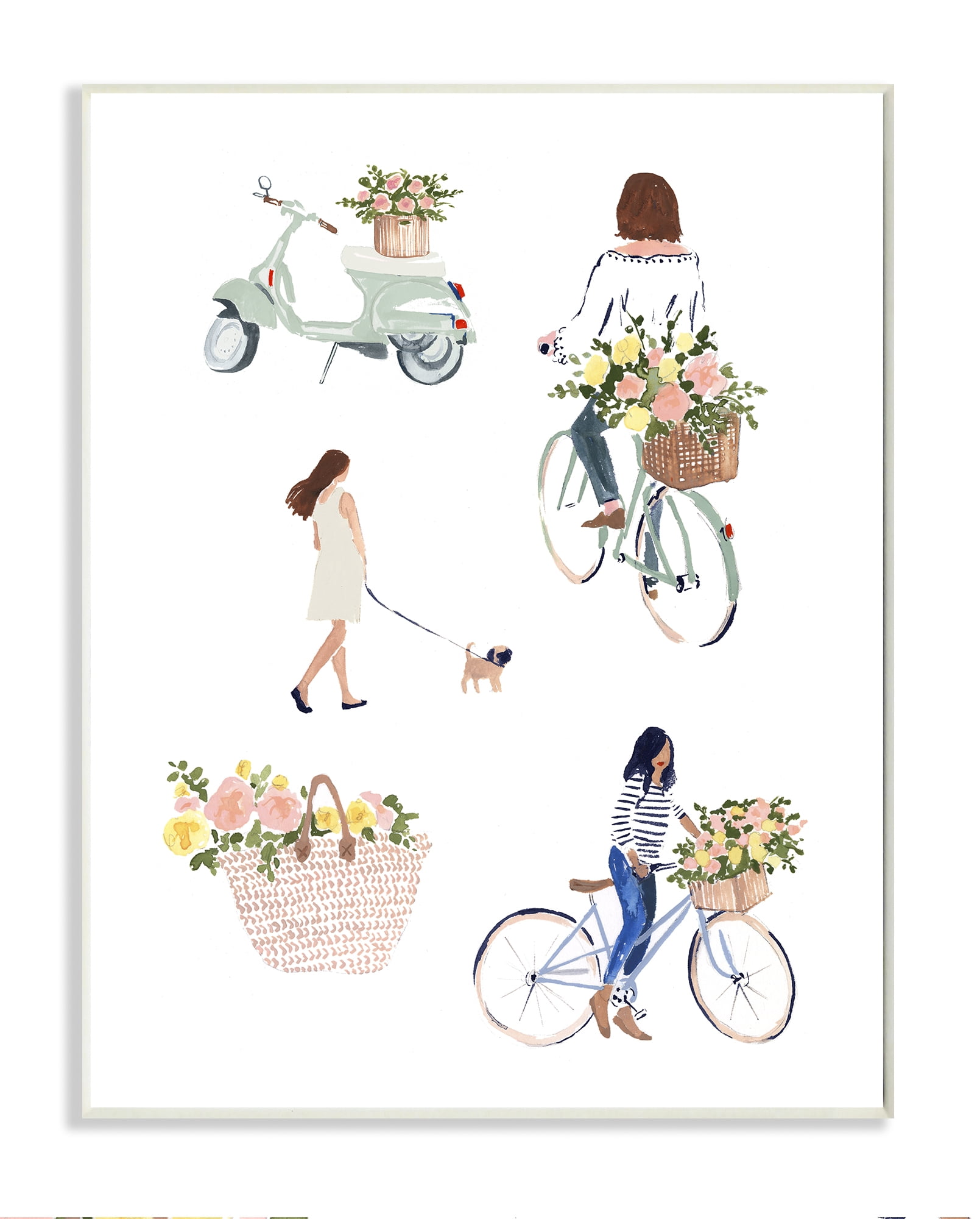 Stupell Industries Paris People And Flowers Watercolor Painting Unframed Art Print Wall Art, 13x19, by &nbsp;Samuel Dixon