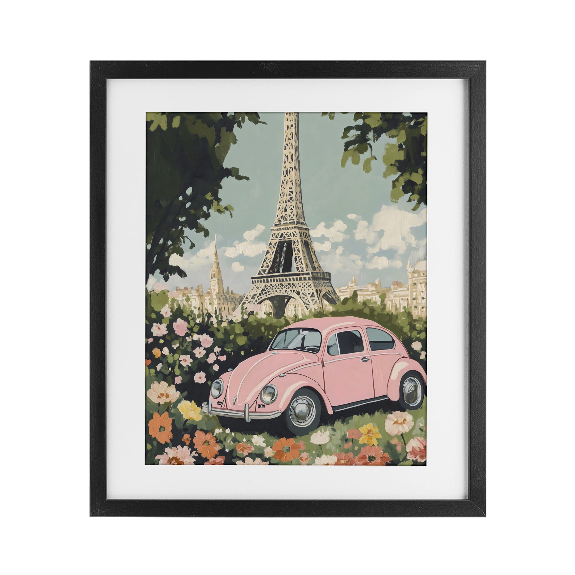 Stupell Industries Paris Pink Car in Bloom Black Framed Print Under Glass, design by The Prints Vibe