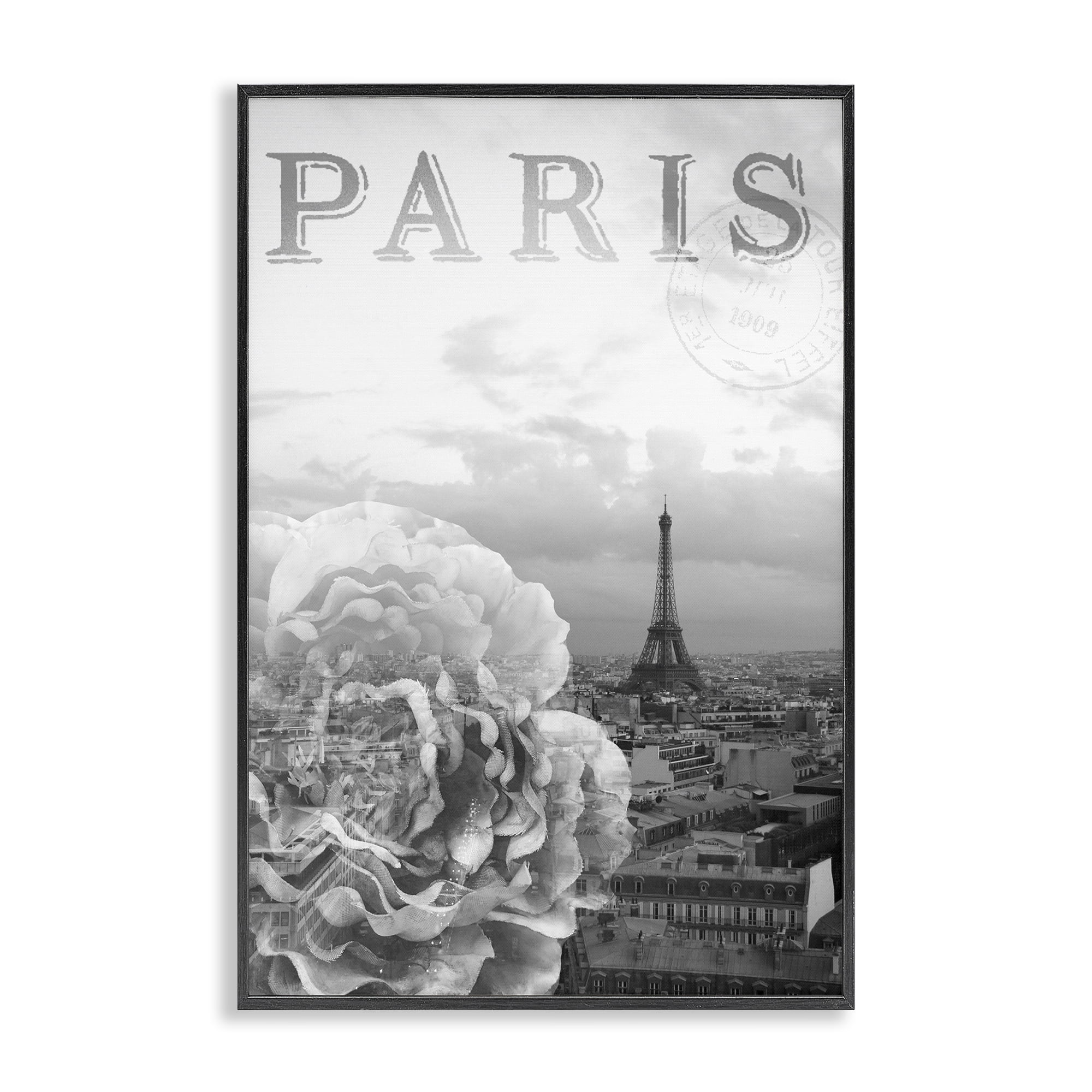 Stupell Industries Paris Postcard in Monochrome Black Framed Giclee Art, design by Emily Navas