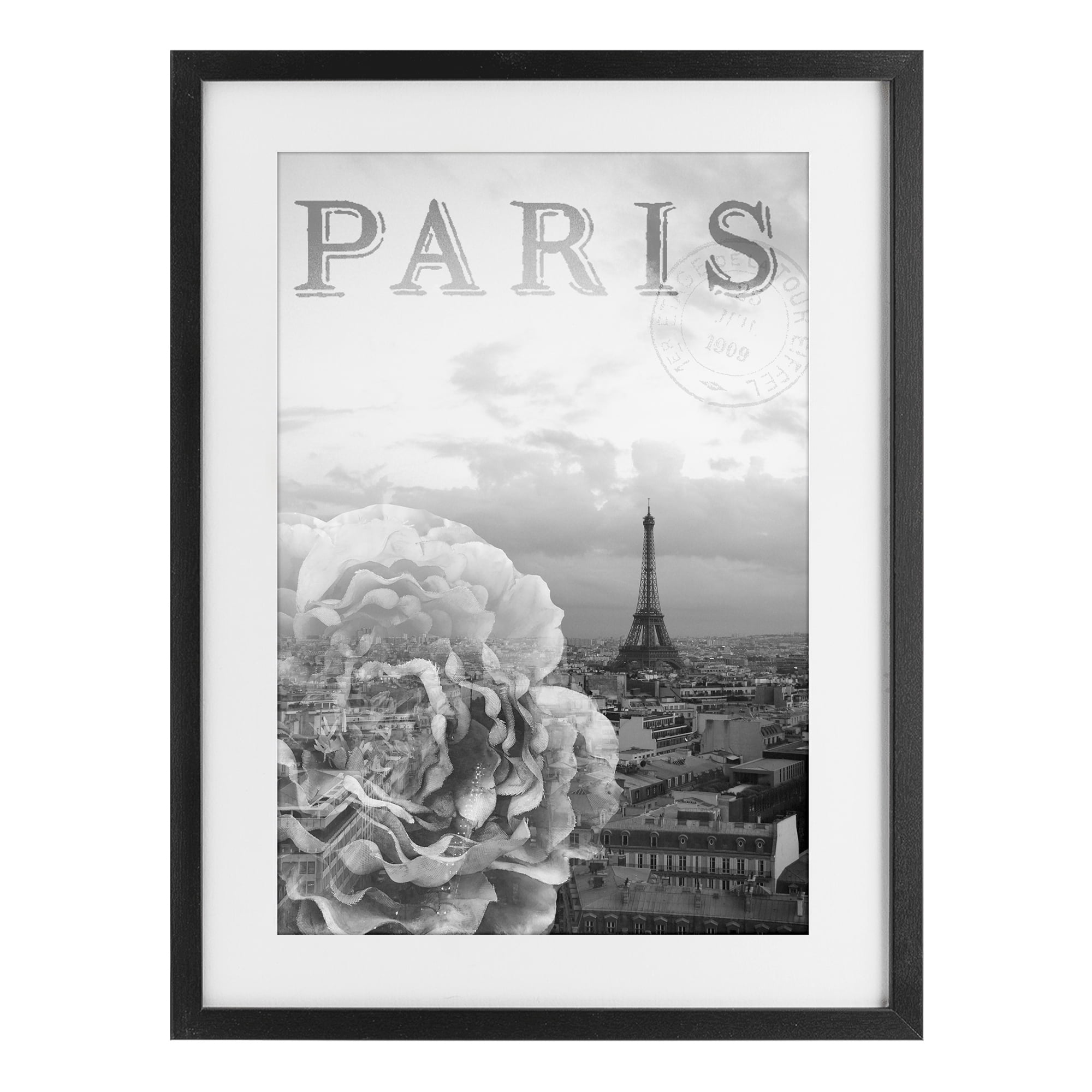 Stupell Industries Paris Postcard in Monochrome Black Framed Print Under Glass, design by Emily Navas