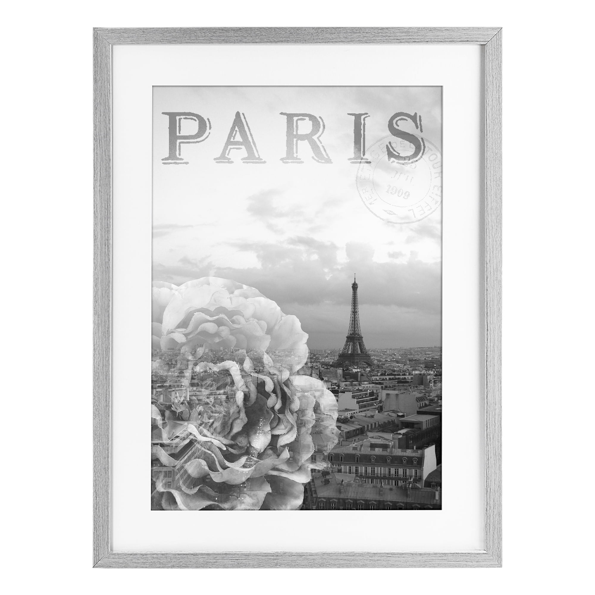 Stupell Industries Paris Postcard in Monochrome Gray Framed Print Under Glass, design by Emily Navas