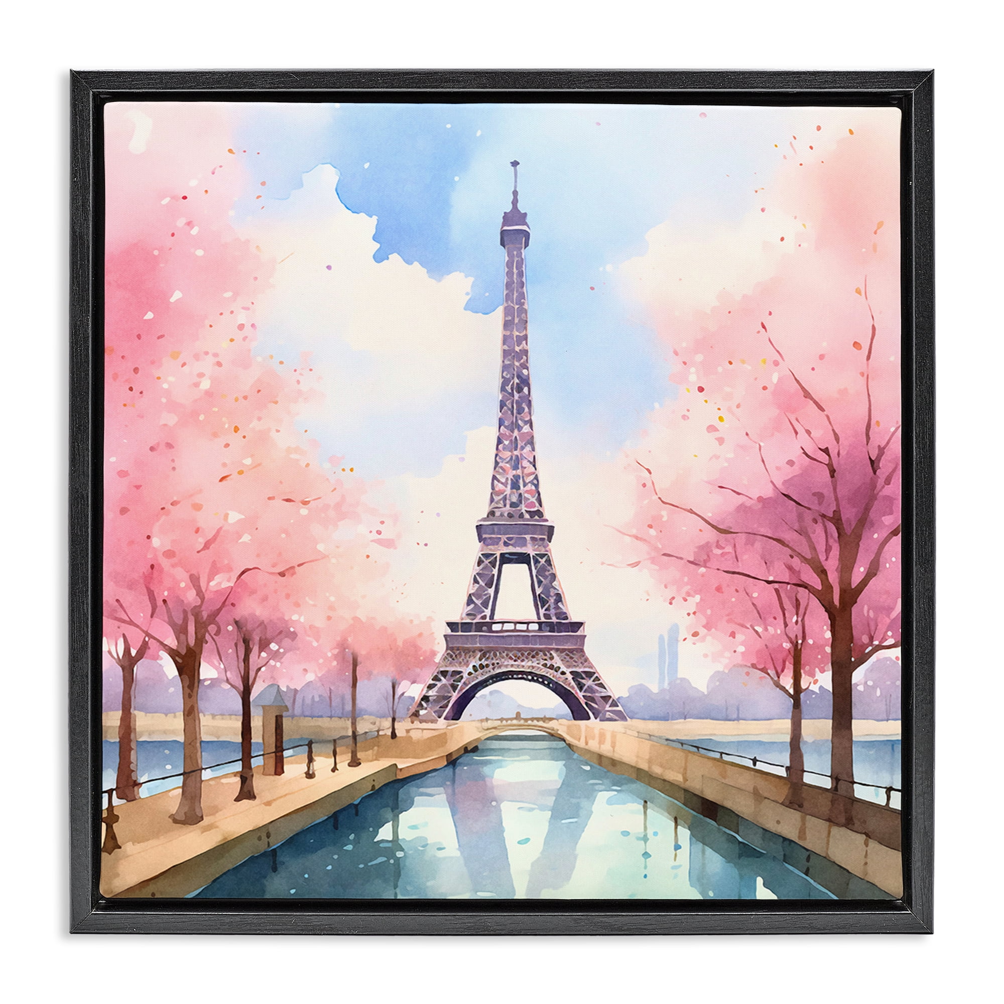 Stupell Industries Paris Rendezvous Scene Town & City Painting Black Floater Framed Art Print Wall Art, 18 x 18