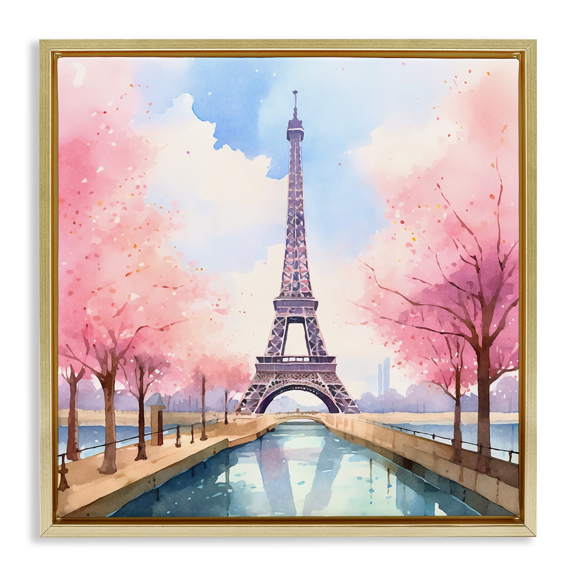 Paris Rendezvous Scene Gold Framed Canvas Print, 18 x 18