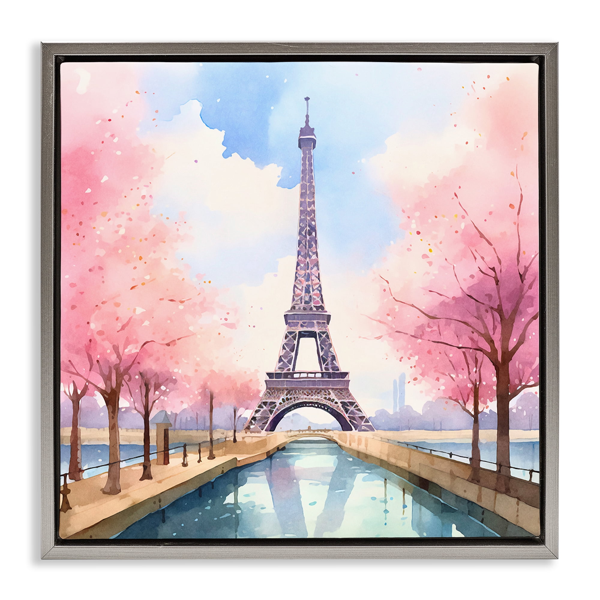 Stupell Industries Paris Rendezvous Scene Town & City Painting Gray Floater Framed Art Print Wall Art, 25 x 25