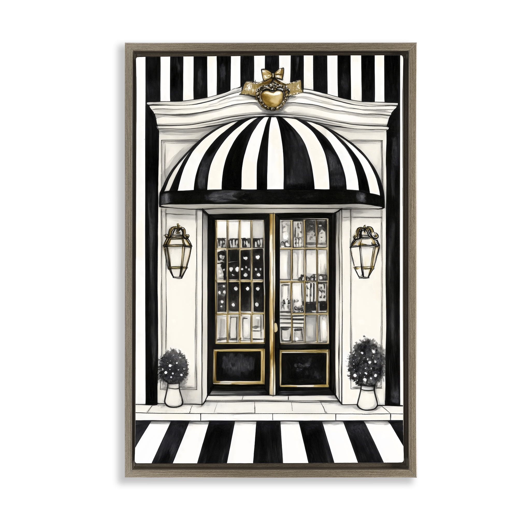 Stupell Industries Paris Storefront Facade Brown Framed Floater Canvas Wall Art, design by Petal Prints Design