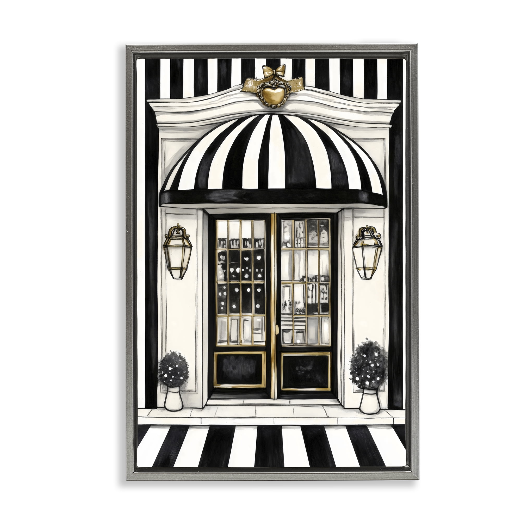 Stupell Industries Paris Storefront Facade Gray Framed Floater Canvas Wall Art, design by Petal Prints Design