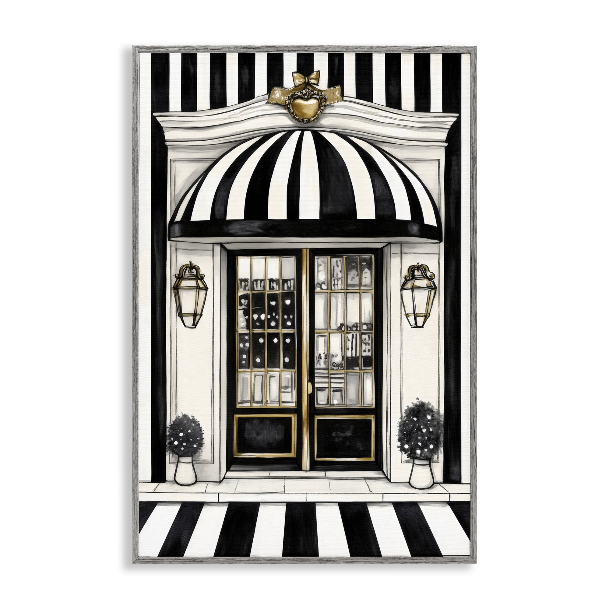 Stupell Industries Paris Storefront Facade Gray Framed Giclee Art, design by Petal Prints Design