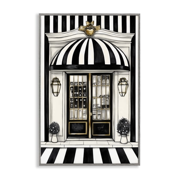 Stupell Industries Art Deco Paris Storefront Facade Gray Framed Giclee Art, 20 x 30, by Petals Prints Design