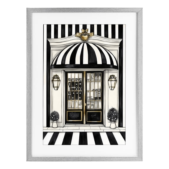 Stupell Industries Art Deco Paris Storefront Facade Gray Framed Print Under Glass, 17 x 23, by Petals Prints Design