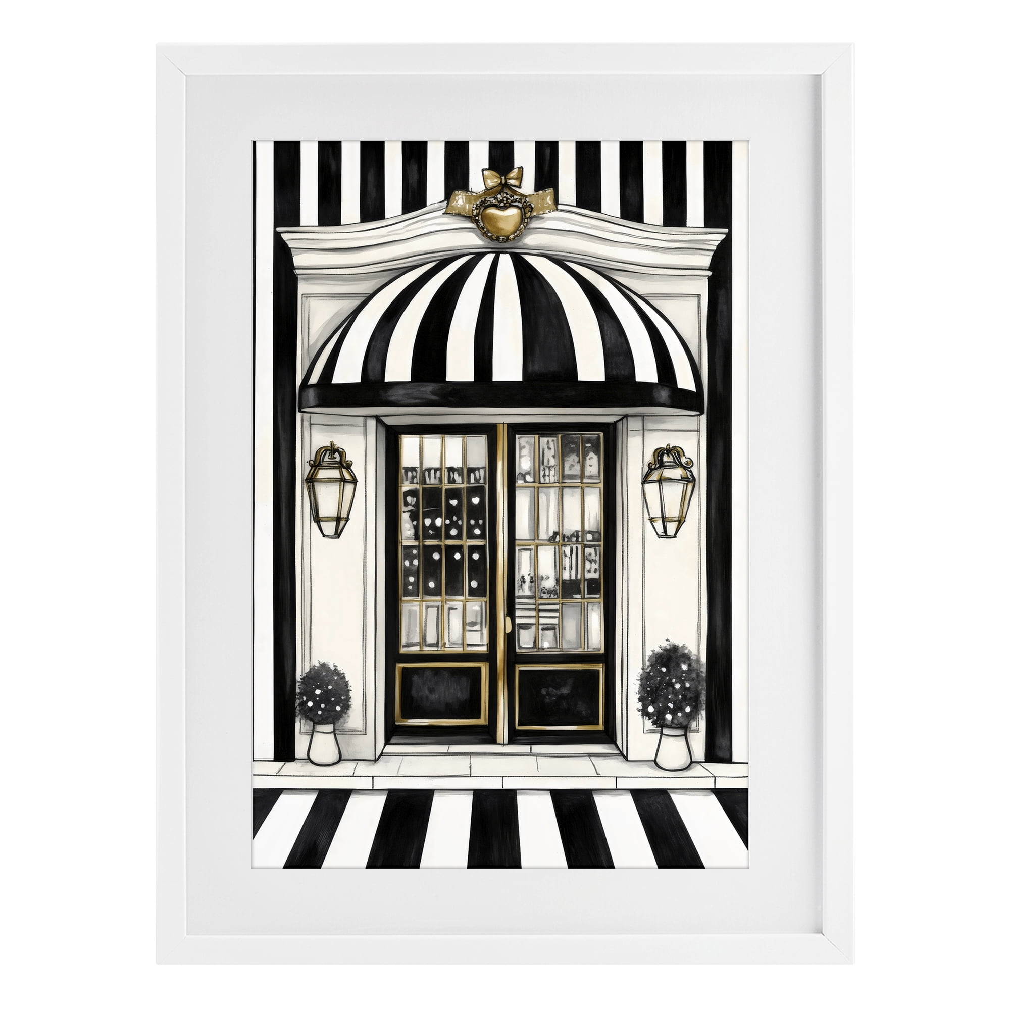 Stupell Industries Paris Storefront Facade White Framed Print Under Glass, design by Petal Prints Design