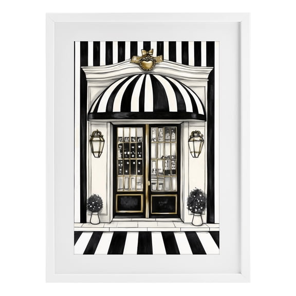 Stupell Industries Paris Storefront Facade White Framed Print Under Glass, design by Petal Prints Design