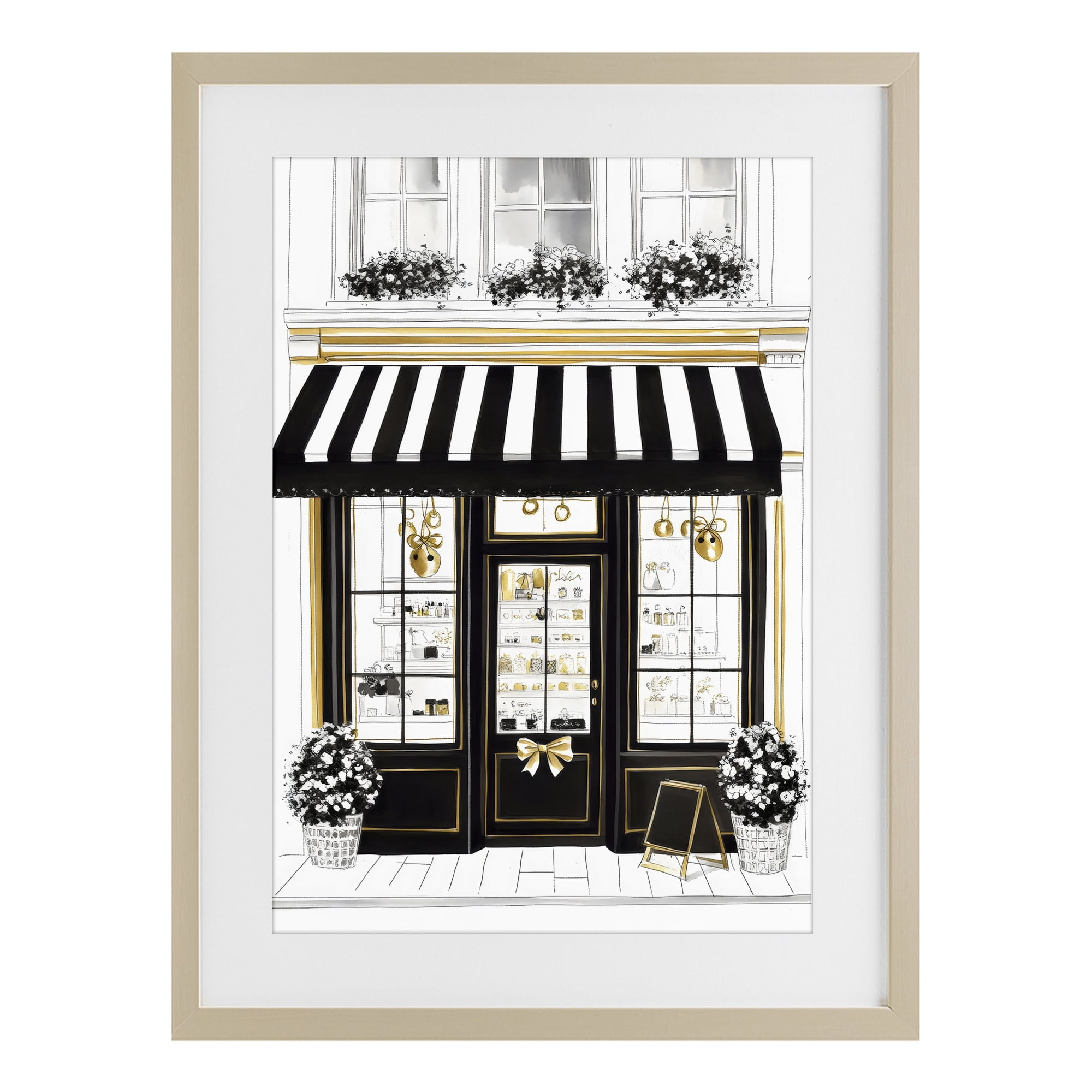 Stupell Industries Paris Storefront Window Display Birch Framed Print Under Glass, design by Petal Prints Design