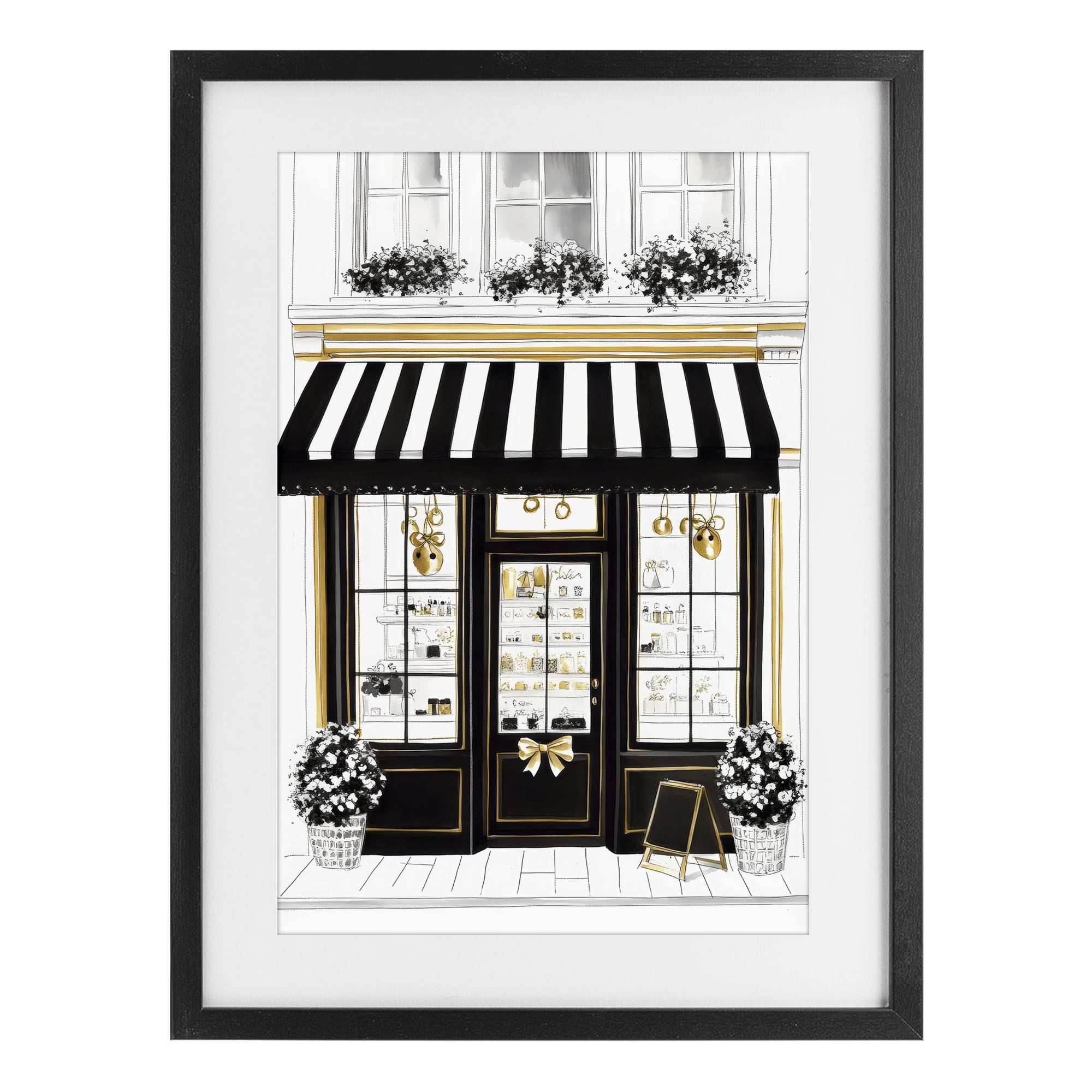 Stupell Industries Paris Storefront Window Display Black Framed Print Under Glass, design by Petal Prints Design