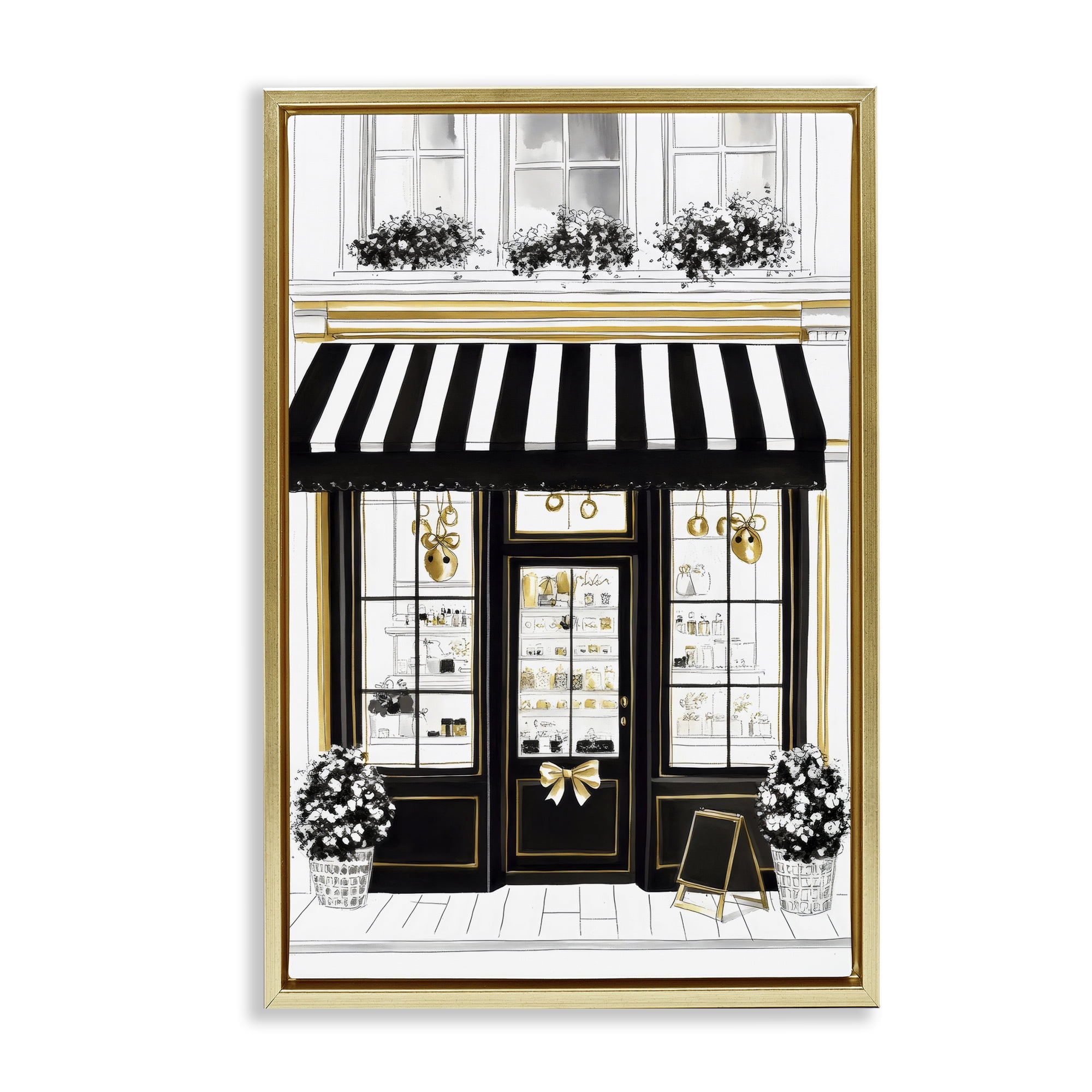 Stupell Industries Paris Storefront Window Display Gold Framed Floater Canvas Wall Art, design by Petal Prints Design
