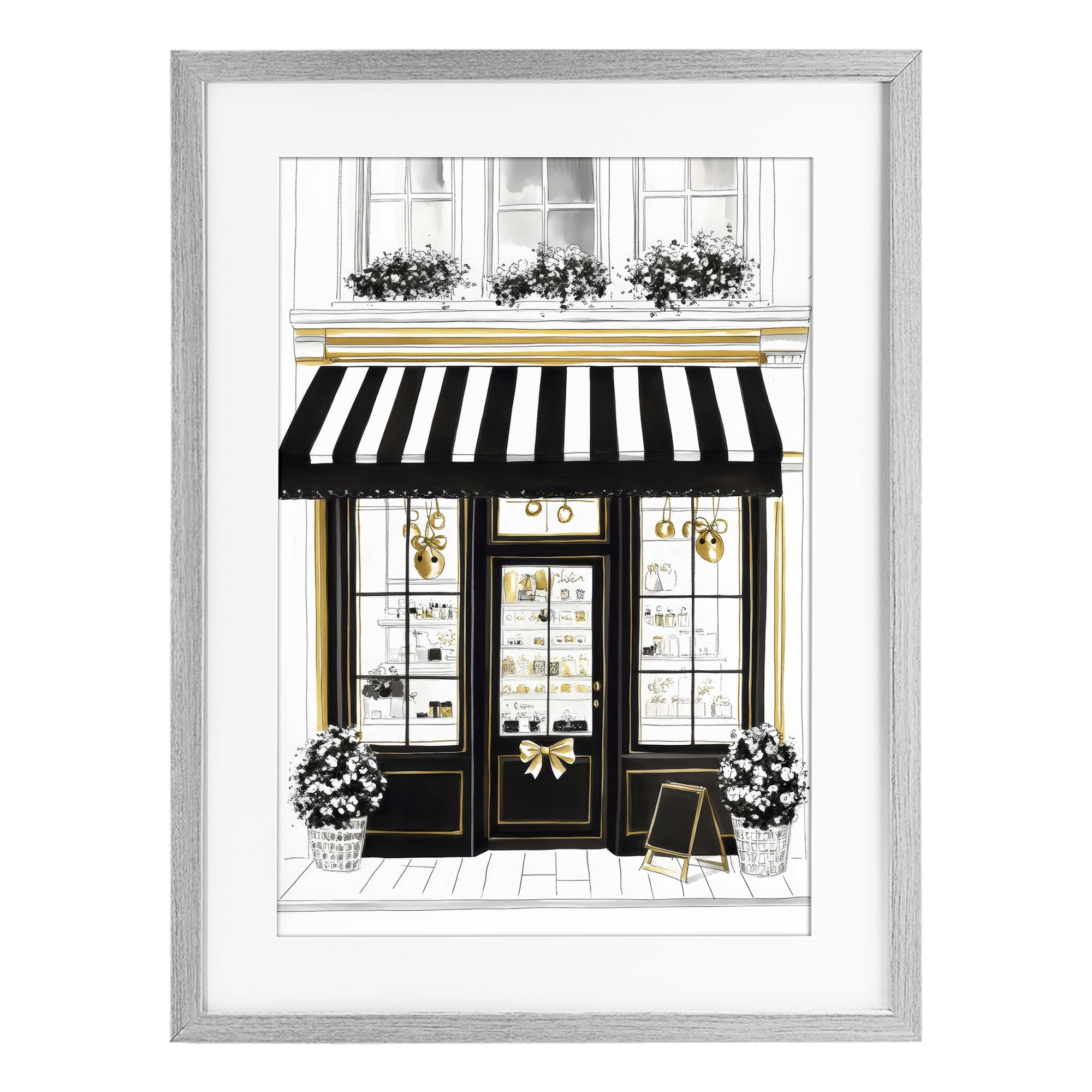 Stupell Industries Paris Storefront Window Display Gray Framed Print Under Glass, design by Petal Prints Design