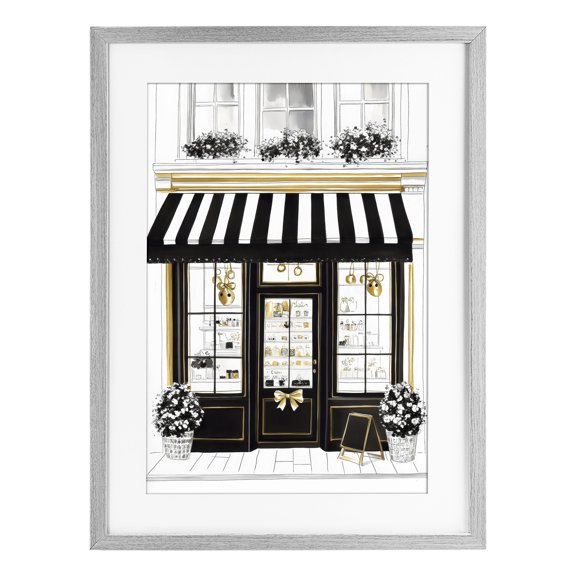 Stupell Industries Paris Storefront Window Display Gray Framed Print Under Glass, design by Petal Prints Design