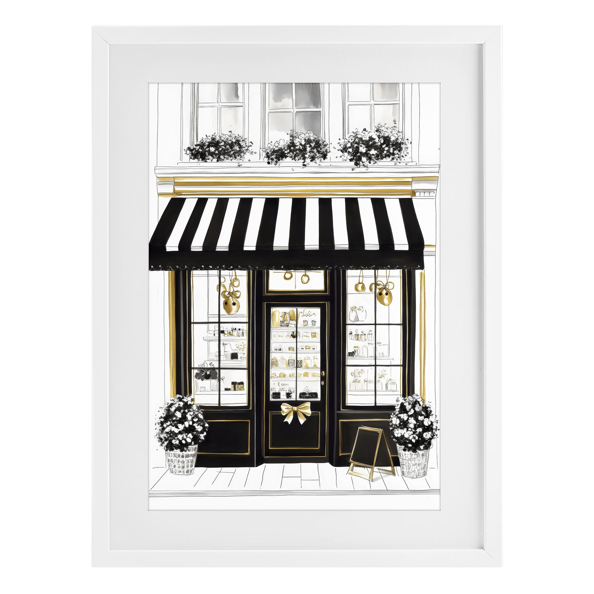 Stupell Industries Paris Storefront Window Display White Framed Print Under Glass, design by Petal Prints Design