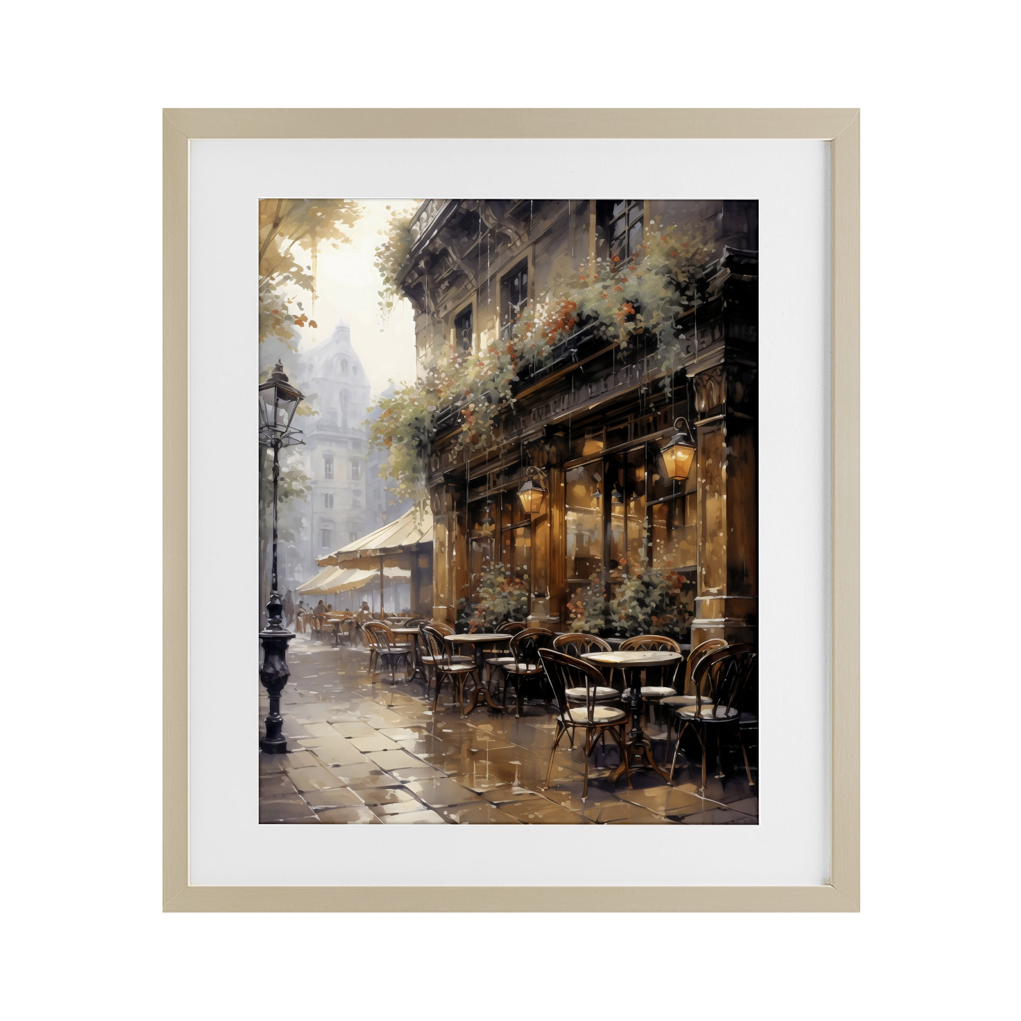 Stupell Industries Paris Street Cafe in Rain Birch Framed Print Under Glass, design by Creative Studio