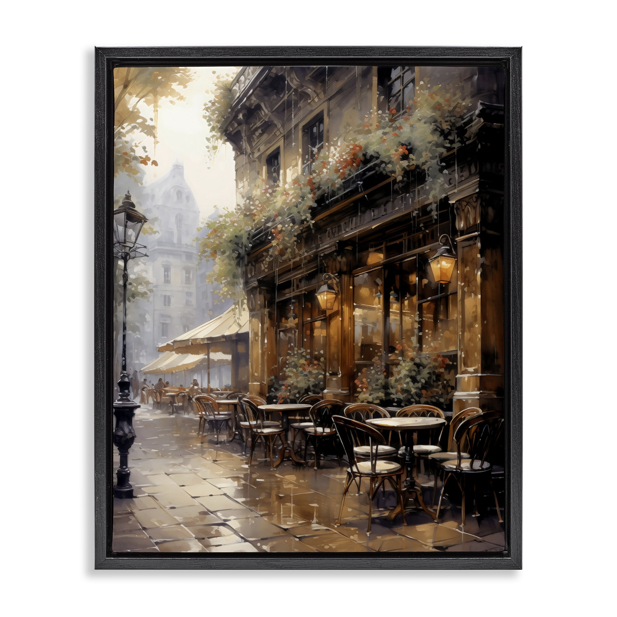 Stupell Industries Paris Street Cafe in Rain Black Framed Floater Canvas Wall Art, design by Creative Studio