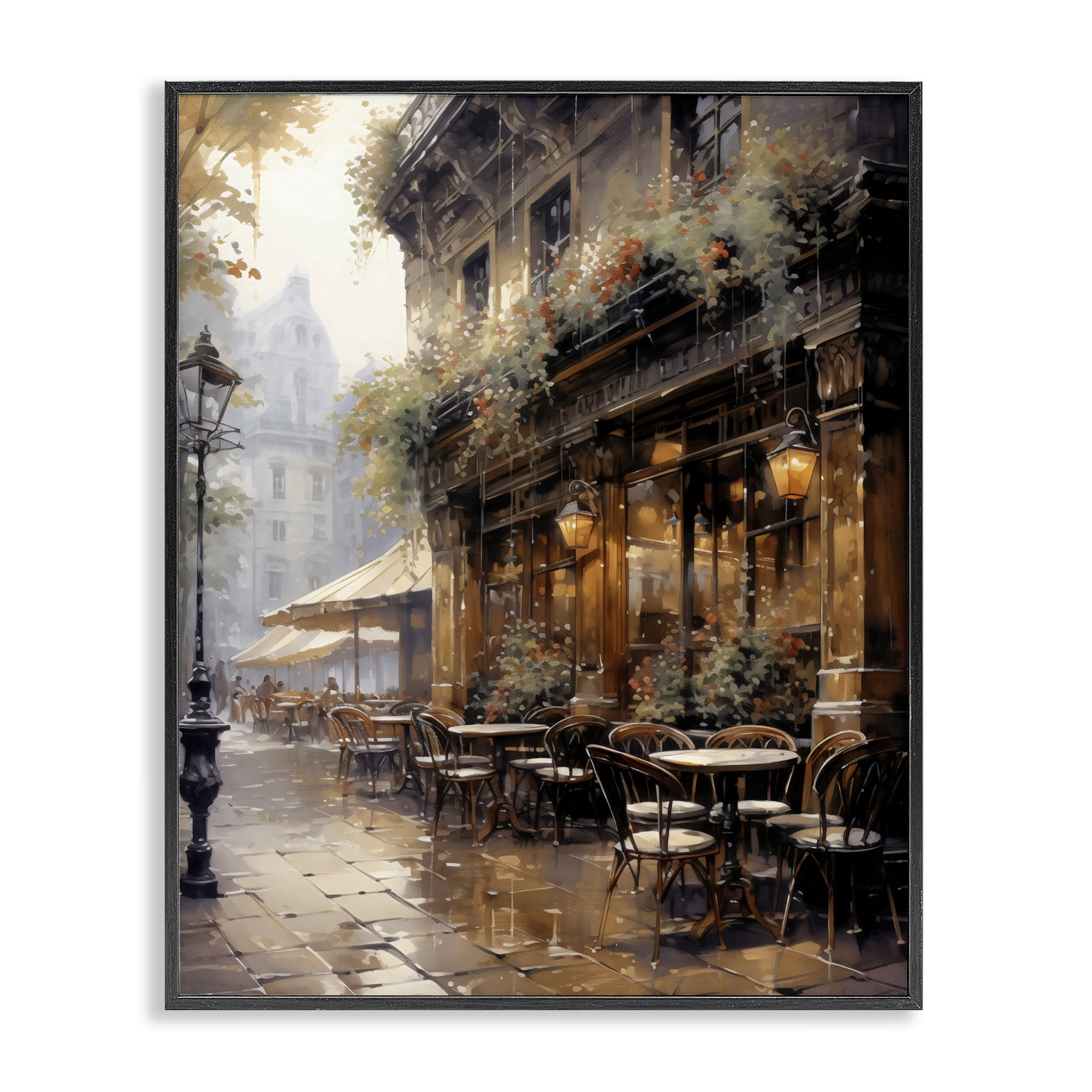 Stupell Industries Paris Street Cafe in Rain Black Framed Giclee Art, design by Creative Studio