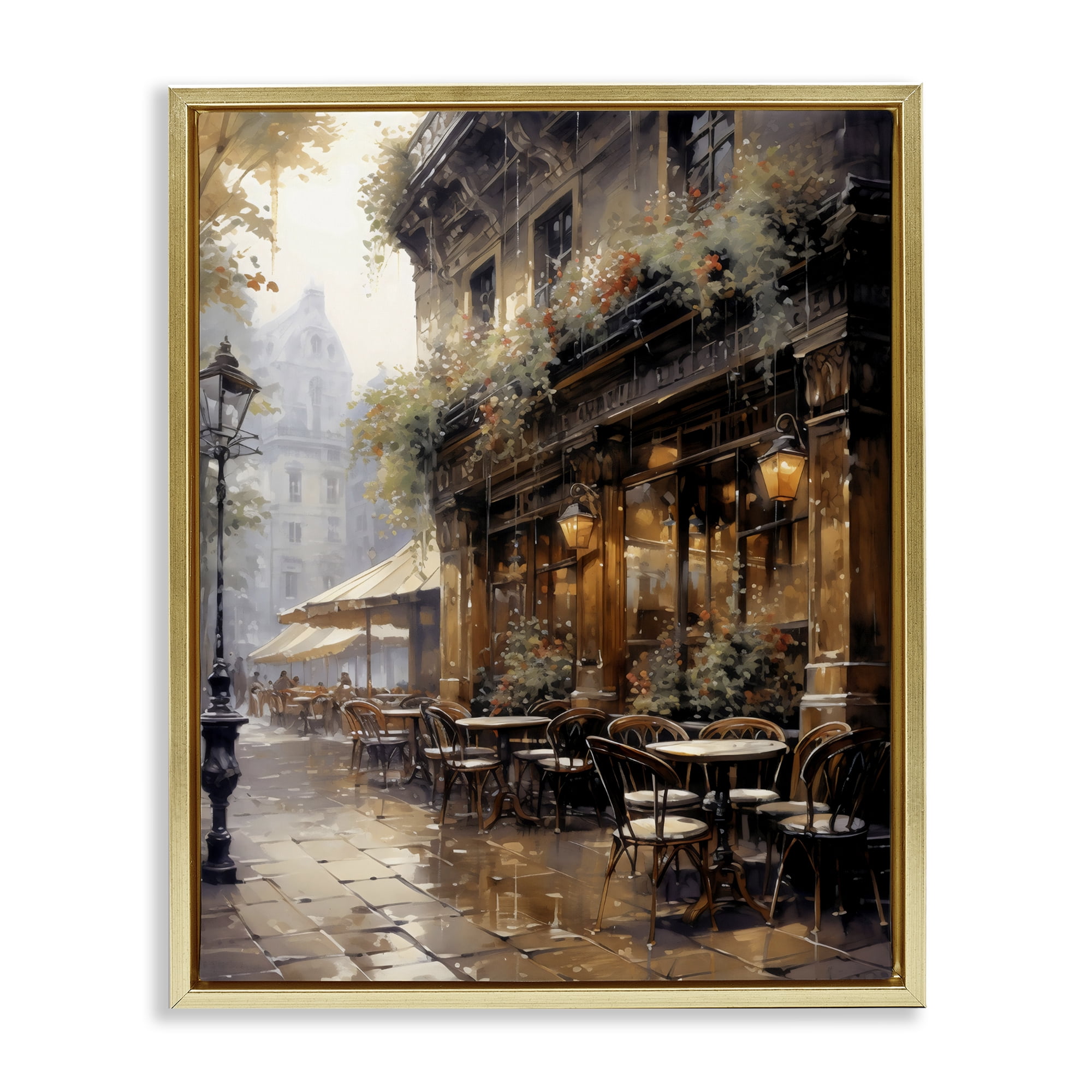 Stupell Industries Paris Street Cafe in Rain Gold Framed Floater Canvas Wall Art, design by Creative Studio