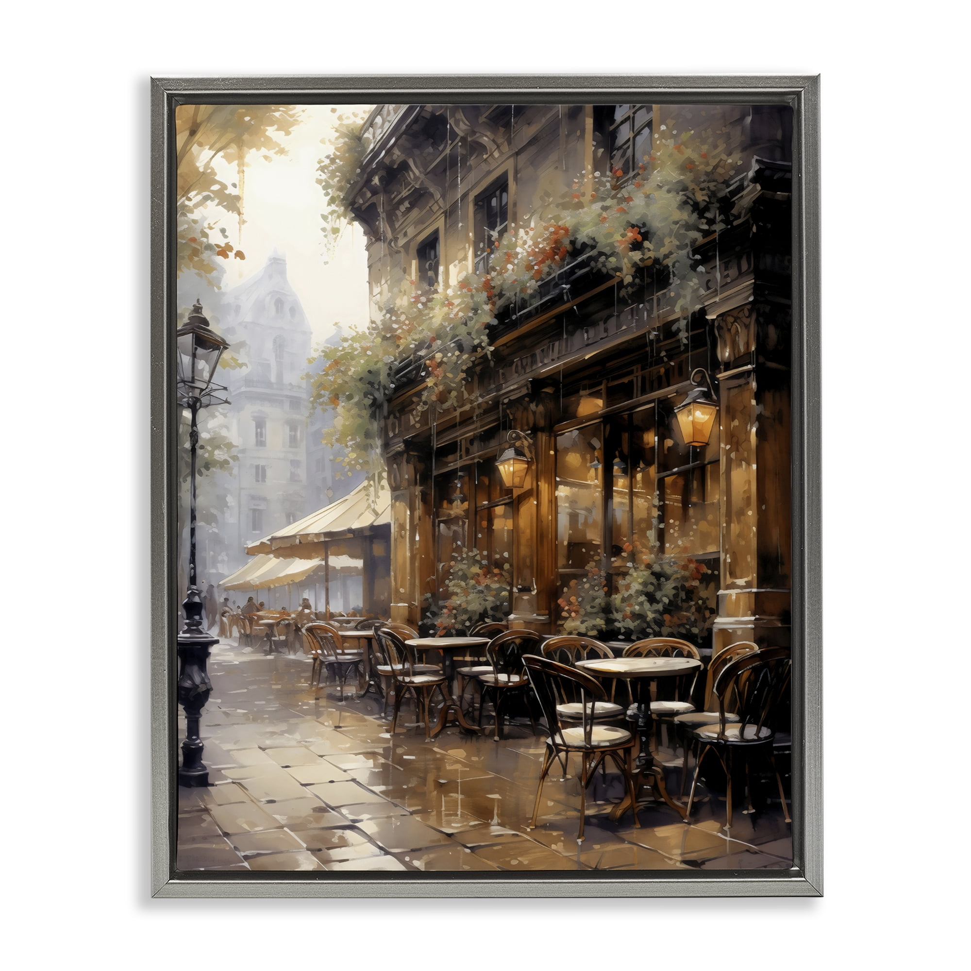 Stupell Industries Paris Street Cafe in Rain Gray Framed Floater Canvas Wall Art, design by Creative Studio