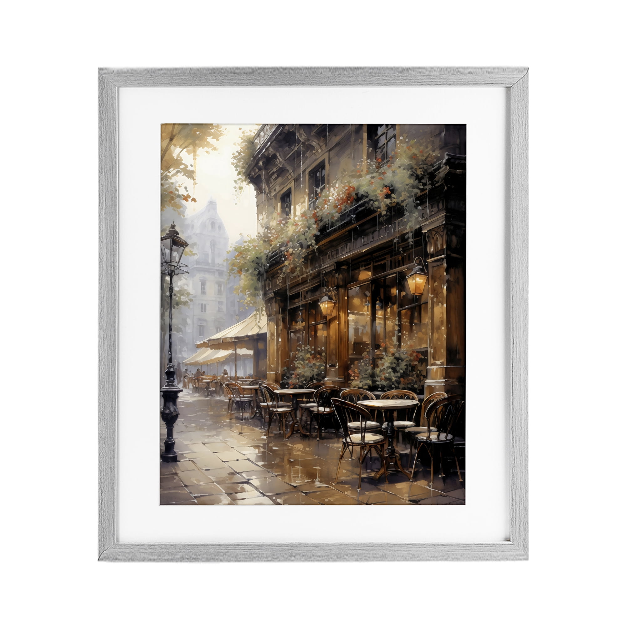 Stupell Industries Paris Street Cafe in Rain Gray Framed Print Under Glass, design by Creative Studio