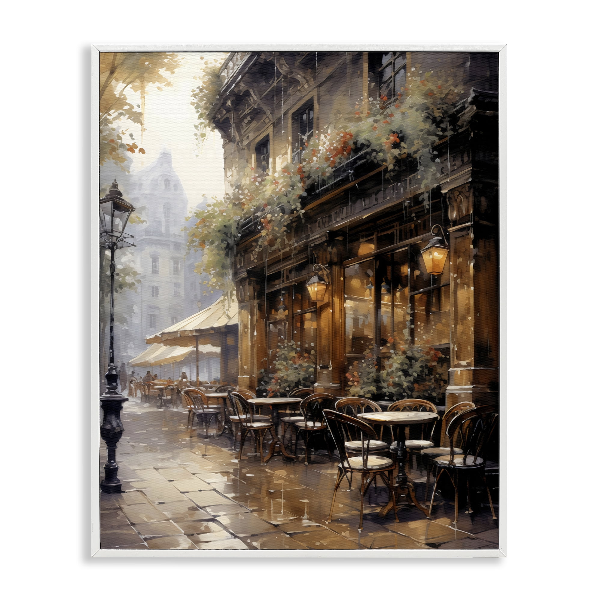 Stupell Industries Paris Street Cafe in Rain White Framed Giclee Art, design by Creative Studio