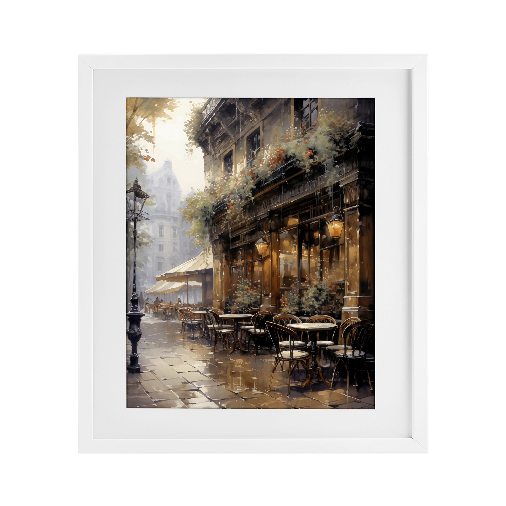 Stupell Industries Paris Street Cafe in Rain White Framed Print Under Glass, design by Creative Studio