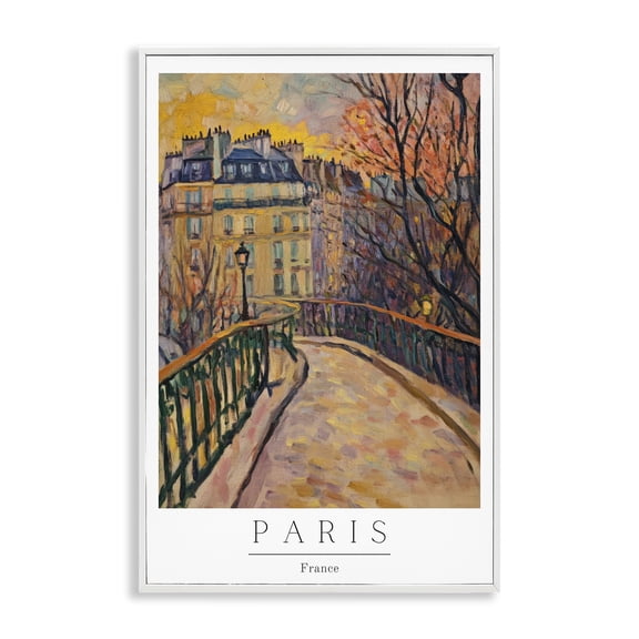 Paris Street Scene in Autumn White Framed Giclee Art, 20 x 30, Made In USA