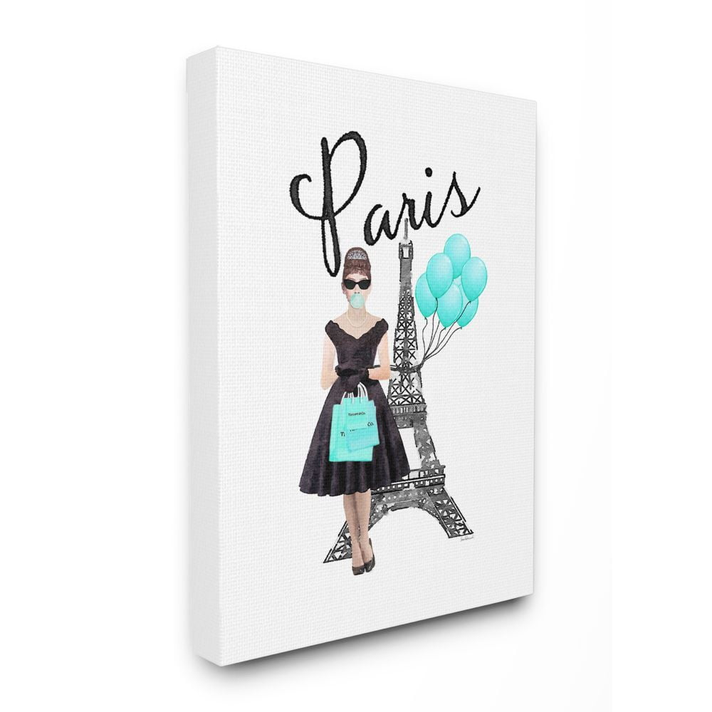 Stupell Industries Paris Woman Shopping Eiffel Tower Blue Glam Fashion Watercolor Canvas Wall Art by Amanda Greenwood