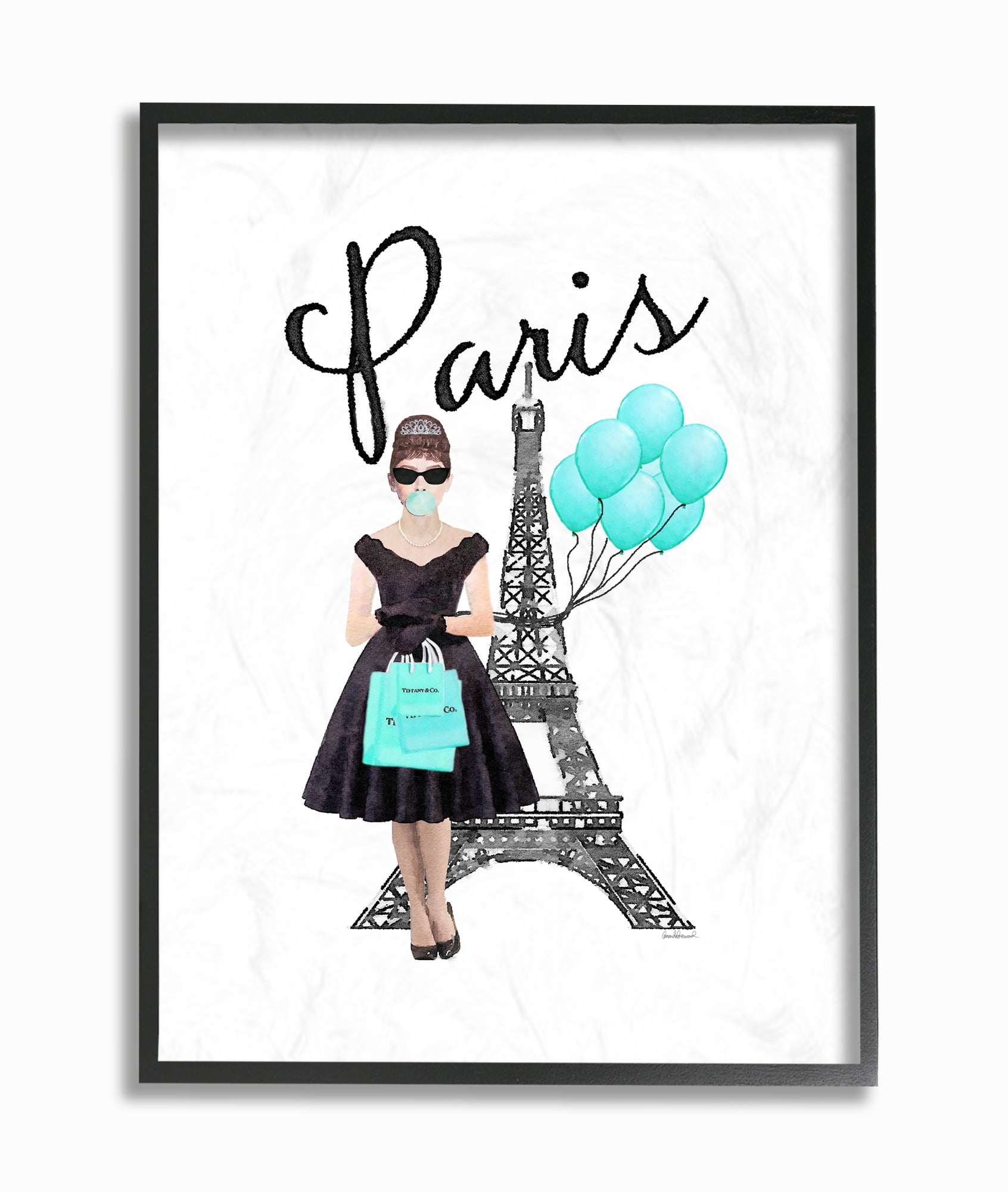 Stupell Industries Paris Woman Shopping Eiffel Tower Blue Glam Fashion Watercolor Framed Wall Art by Amanda Greenwood